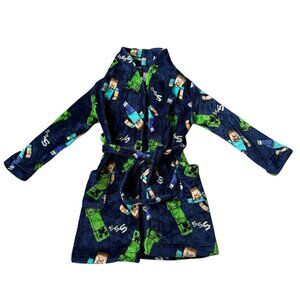 Minecraft boys 6/7 super soft blue long sleeve bathrobe with tie and pockets